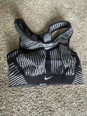 Nike Black & Gray Striped Racerback Sports Bra